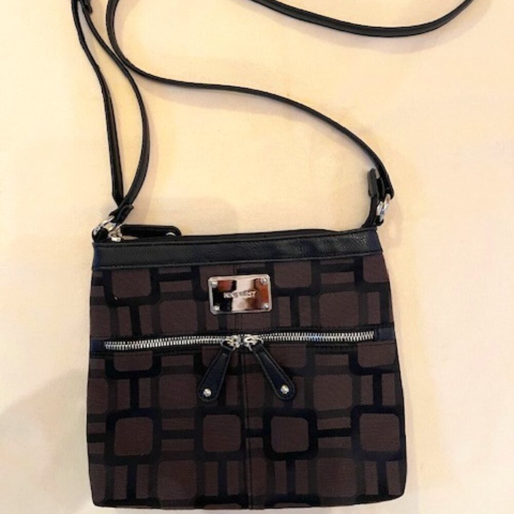 NINE WEST | Black Brown Crossbody Bag Geometric pattern-EUC